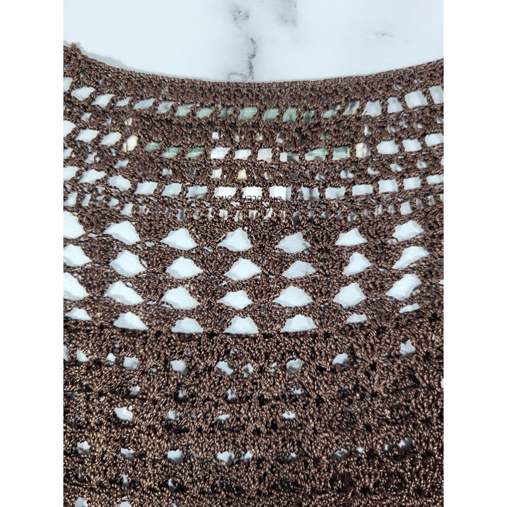 Bette Paige Brown Crocheted Open Knit Raglan Sleeve Top Medium Boho Coquette - Picture 9 of 10